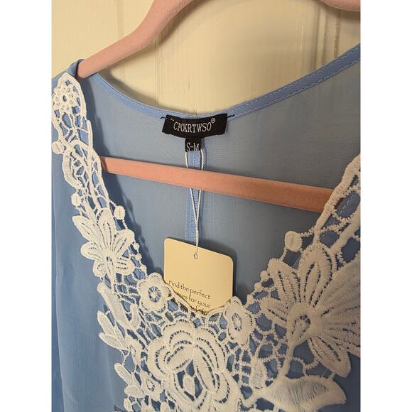 Swim Cover light blue chiffon with white lace and trim detail - Picture 2 of 5